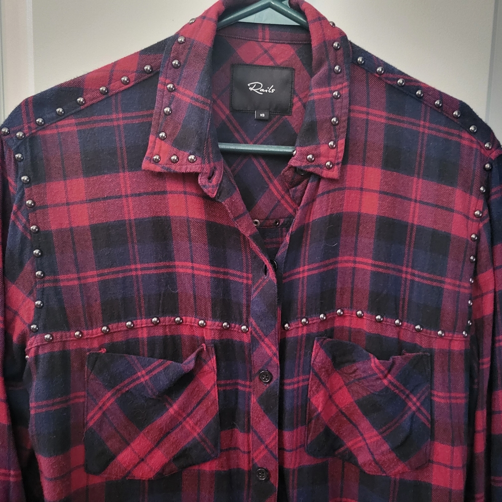 Rails Red and Blue Plaid Studded Shirt
